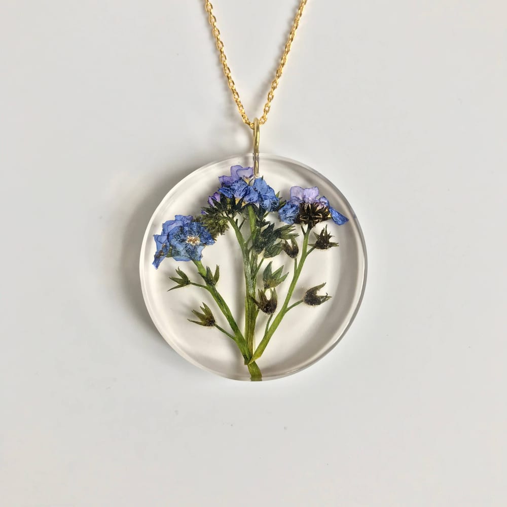 "Remembrance" Moon Forget-Me-Not Pendant Necklace